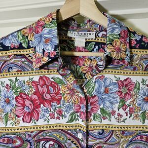 Melbourne Elements Women’s Mixed Floral Paisley Blue Pink Medium Vintage USA